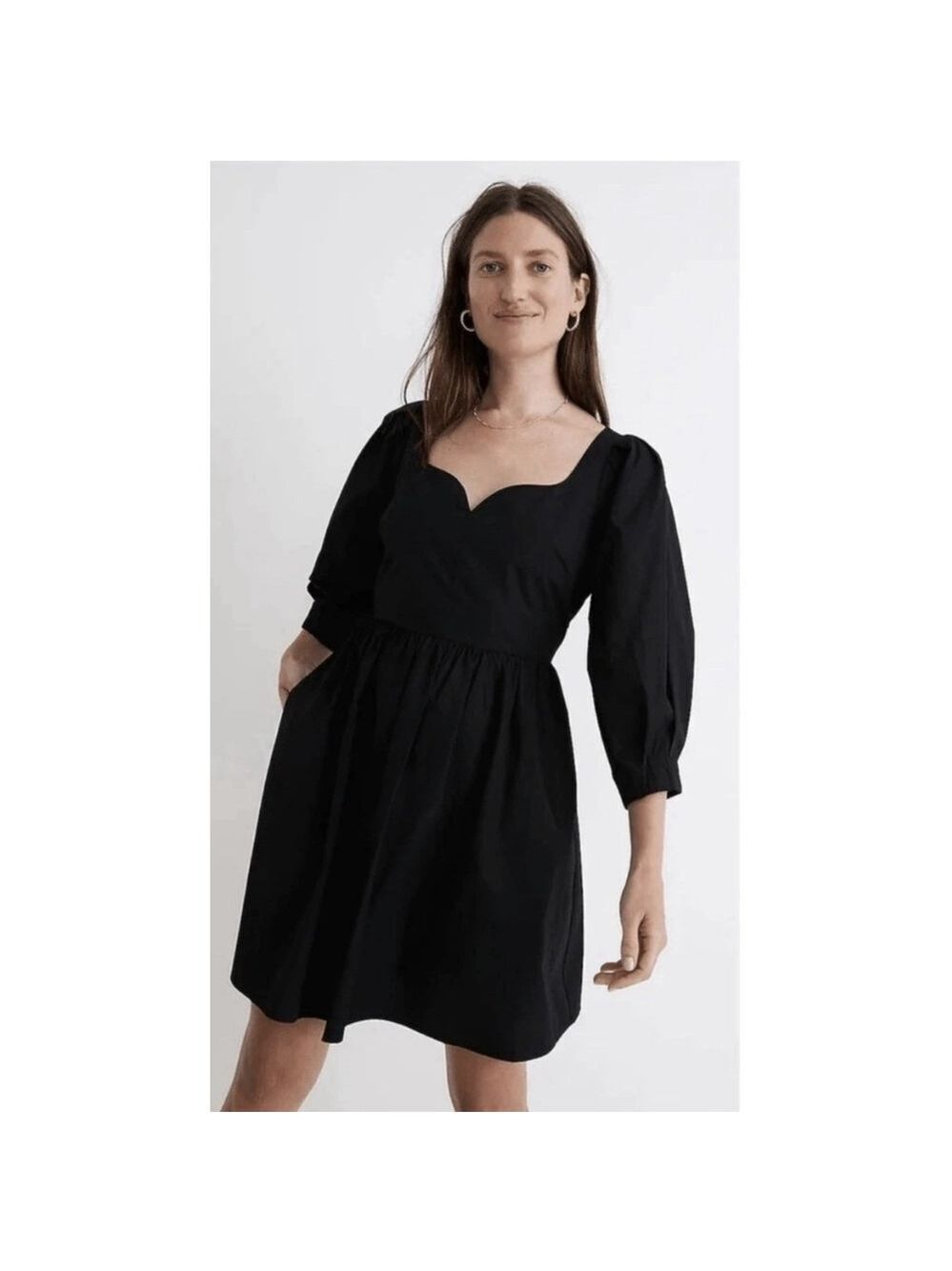 Madewell NWT Poplin Puff-Sleeve Mini Dress Sz 0 Women Black LBD Party Boho Chic